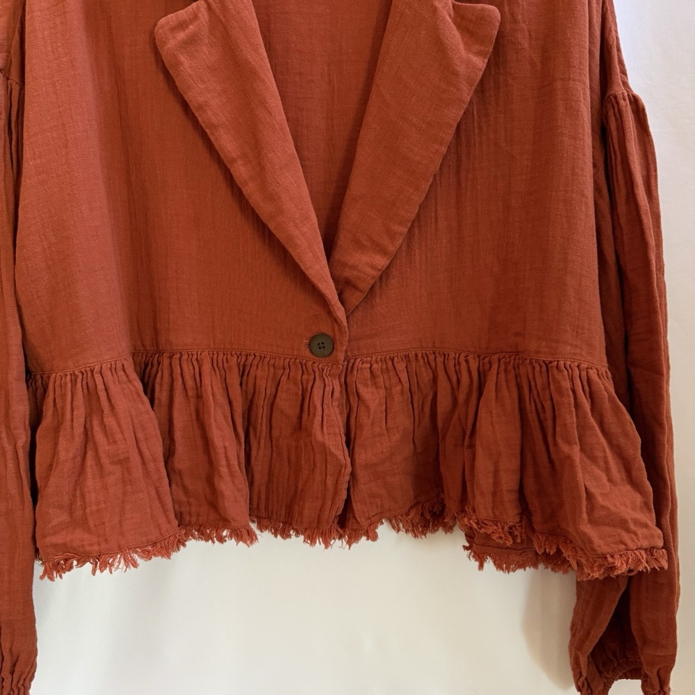Free People Lyra Tiered Bed Jacket Gauzey Rust Orange Boho Oversized XL - Picture 5 of 14